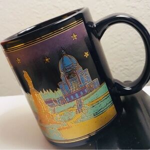 Black Ceramic Mug with Multicolor Scenic Illustration